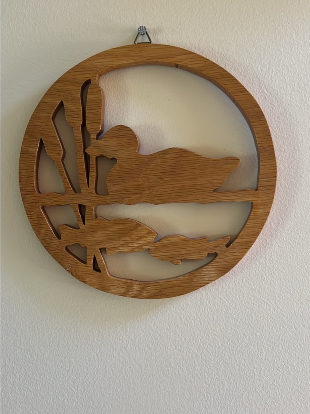 Vintage cottagecore wooden duck and fish trivet/wall decor